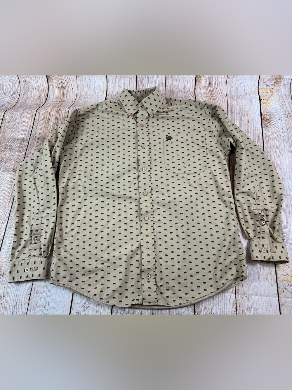 Mens Cinch Western Buffalo Logo Cotton Button Shirt Size XS